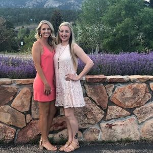 Peach colored spaghetti strap dress